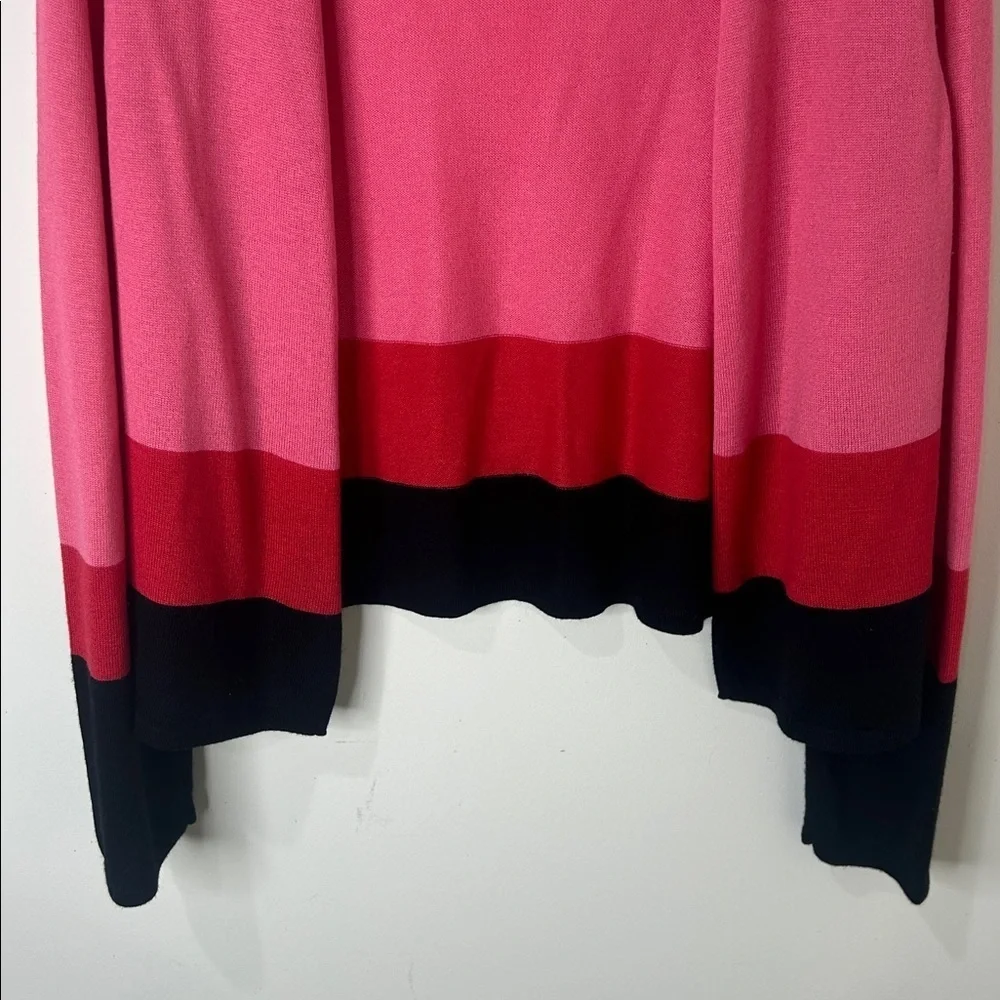 J. JILL Pink Red Black Colorblock Wool Blend Lightweight Cardigan Size Medium